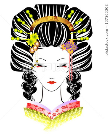 Woman's face, Japanese hairstyle, kimono 137563308