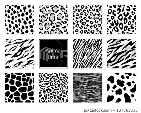 Monochrome animal print backgrounds Animal print pattern set 137563316