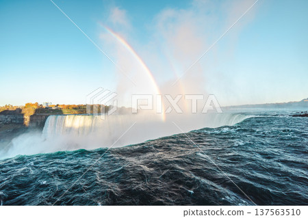 Niagara Falls With Double Rainbow Above Powerful Waterfall 137563510