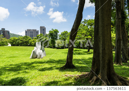 Panoramic view of Sculpture Park at the Kaohsiung Museum of Fine Arts in Taiwan. It's located in the Neiweipi Cultural Park Area of Kaohsiung. 137563611