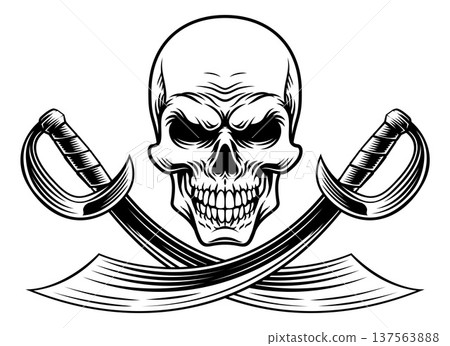 Skull Pirate Crossbones Cross Cutlass Swords 137563888