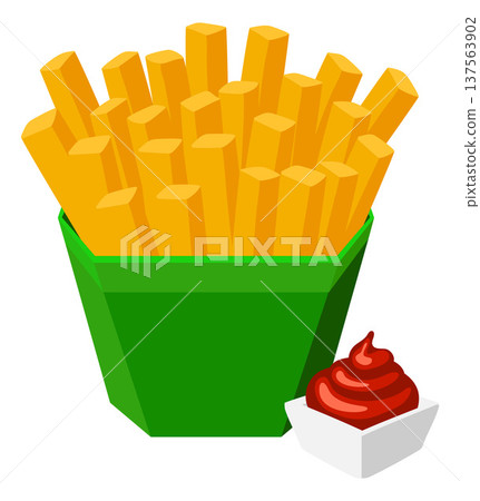 French Fries Chips Ketchup Fast Food Illustration 137563902