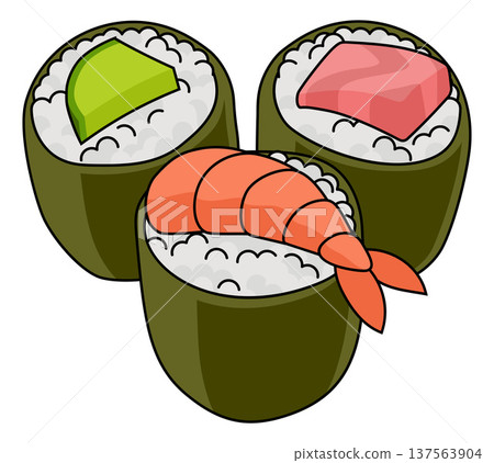 Sushi Rolls Nigiri Maki Japanese Food Illustration Sushi Rolls Nigiri Maki Japanese Food Illustration 137563904