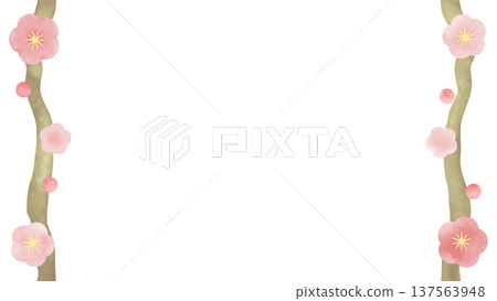 Frame of pink flowers blooming on a branch Frame of pink flowers blooming on a branch 137563948