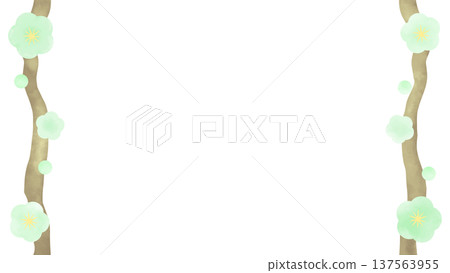 Frame of pale green flowers blooming on a branch 137563955