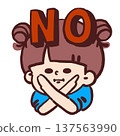 Color illustration of a girl making a NO sign (prohibited/not allowed) 137563990