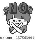 Monochrome illustration of a girl making a NO sign (prohibited/not allowed) 137563991