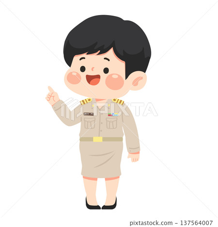 thai woman teacher with short hair wearing uniform pointing 137564007