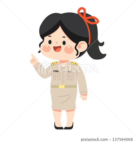 Thai Woman Teacher in Uniform Pointing Up Thai Woman Teacher in Uniform Pointing Up 137564008