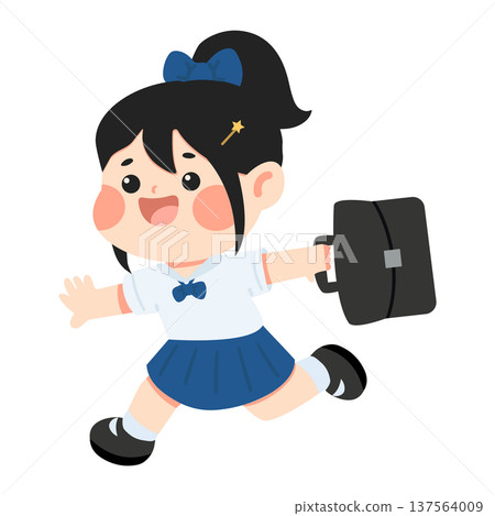 Girl Running With School Bag Girl Running With School Bag 137564009