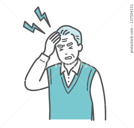 Illustration of a senior man (grandfather) suffering from a headache and fever Illustration of a senior man (grandfather) suffering from a headache and fever 137564131