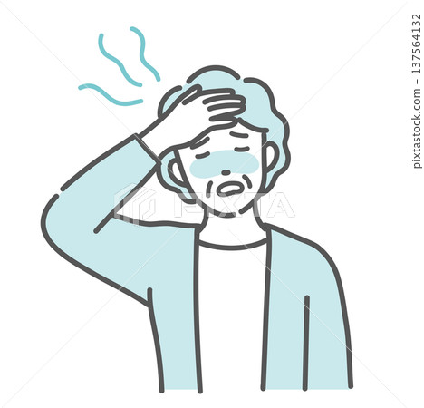 插圖描繪了一位老年婦女(祖母)出現潮熱和發燒症狀。 插圖描繪了一位老年婦女(祖母)出現潮熱和發燒症狀。 137564132