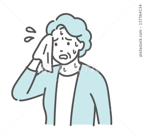 插圖描繪了一位年長的女性(祖母)大汗淋漓,感到不適。 插圖描繪了一位年長的女性(祖母)大汗淋漓,感到不適。 137564134