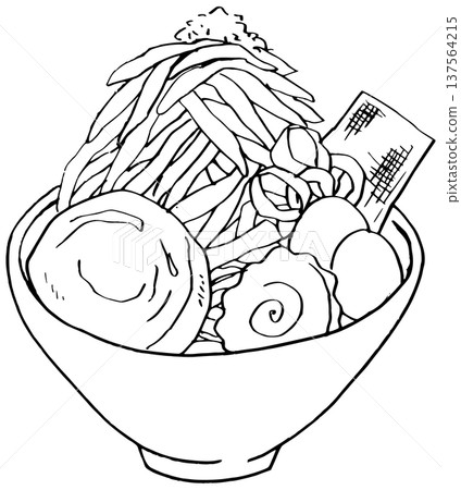 Monochrome line drawing: Stamina ramen Monochrome line drawing: Stamina ramen 137564215