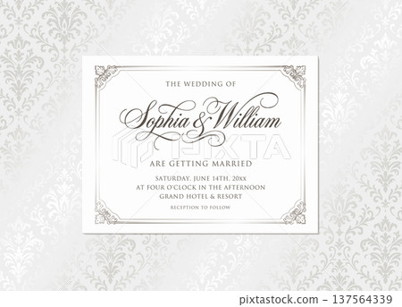 Luxury Silver Wedding Invitation Template - Vintage Floral Frame and Calligraphy Luxury Silver Wedding Invitation Template - Vintage Floral Frame and Calligraphy 137564339