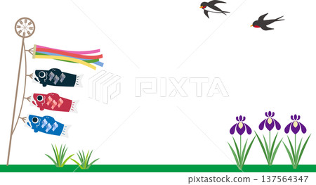 Carp streamers, irises, and swallows in early summer frame background illustration material 137564347