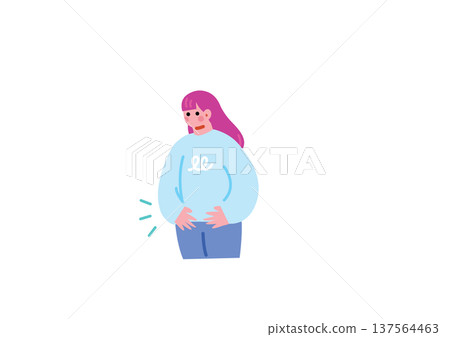 一幅描繪女性胃部不適的插圖 137564463