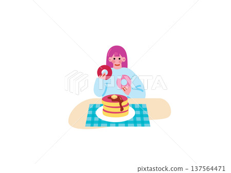 Illustration of a woman overeating 137564471