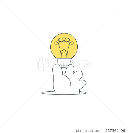 A Hand From A Hole Holding A Light Bulb Creative Idea Vector Illustration 137564496
