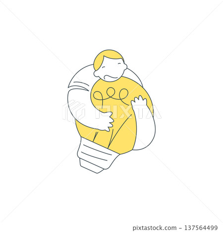 A Man Greedily Hugs A Big Light Bulb Creative Idea Vector Illustration 137564499