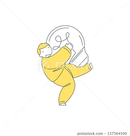 A Happy Man Dancing With A Big Light Bulb Creative Idea Vector Illustration 137564500