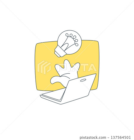 A Hand From Laptop Throws A Light Bulb Creative Idea Vector Illustration A Hand From Laptop Throws A Light Bulb Creative Idea Vector Illustration 137564501