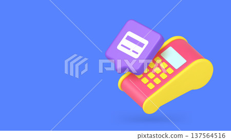 Contactless Payment And Transaction Terminal 3d Banner Template Vector Illustration. Contactless Payment And Transaction Terminal 3d Banner Template Vector Illustration. 137564516