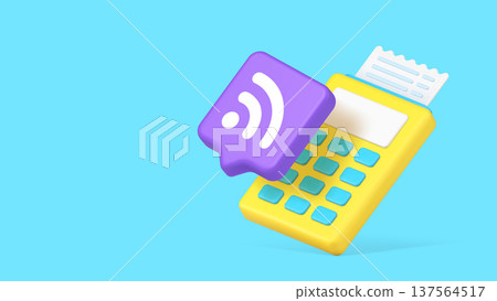 Wireless Nfc Payment And Retail Checkout 3d Banner Template Vector Illustration. Wireless Nfc Payment And Retail Checkout 3d Banner Template Vector Illustration. 137564517