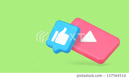 Social Media Like And Play Icons 3d Banner Template Vector Illustration. Social Media Like And Play Icons 3d Banner Template Vector Illustration. 137564518