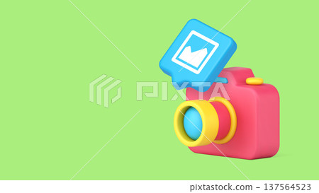 Photo Camera And Digital Gallery Icon 3d Banner Template Vector Illustration. Photo Camera And Digital Gallery Icon 3d Banner Template Vector Illustration. 137564523