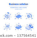 Business solution planning brainstorming analyzing outline line isometric icon set vector 137564541