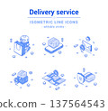 Delivery service postal parcel courier chatbot logistic outline line isometric icon set vector 137564543