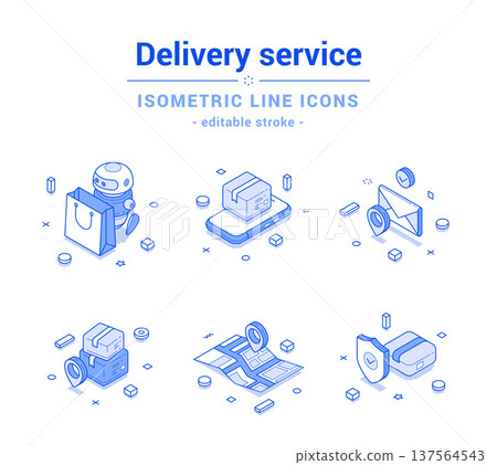 Delivery service postal parcel courier chatbot logistic outline line isometric icon set vector 137564543