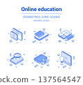 Online education e learning remotely lesson tutorial outline line isometric icon set vector 137564547
