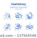 Food delivery online menu restaurant courier service outline line isometric icon set vector 137564548