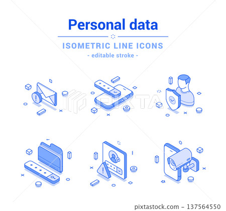 Personal data security digital information protection outline line isometric icon set vector Personal data security digital information protection outline line isometric icon set vector 137564550