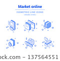 Online shopping market marketplace purchase buy outline line isometric icon set vector 137564551