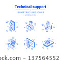 Customer technical support call center hotline helpline outline line isometric icon set vector 137564552