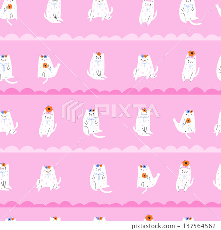 Cute white cat seamless pattern for textile, wrapping paper Cute white cat seamless pattern for textile, wrapping paper 137564562