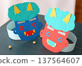 Image of Setsubun bean-throwing / Red and blue demons, cute masks made from construction paper, and lucky beans [Close-up, simple, no people, single item] 137564607