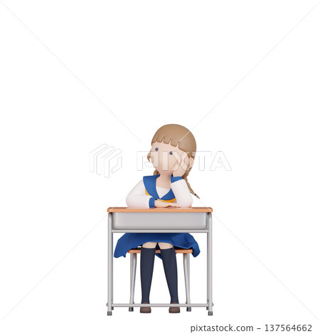 3DCG | 女學生坐著思考 137564662