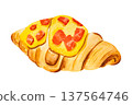 Croissant with bacon and cheese. Hand drawn watercolor 137564746