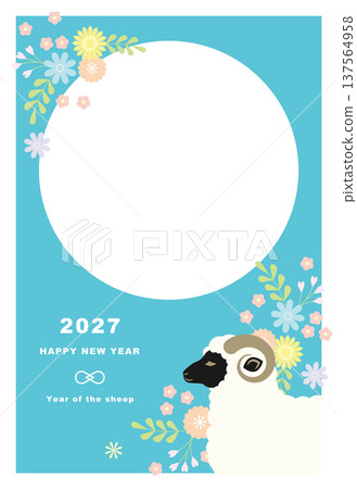 Year of the Sheep New Year's card template Vector Flower Photo Frame Sheep Year of the Sheep New Year's card template Vector Flower Photo Frame Sheep 137564958