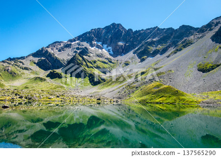 Alpine Jovet lakes with clear reflection in Les Contamines-Montjoie, France Alpine Jovet lakes with clear reflection in Les Contamines-Montjoie, France 137565290