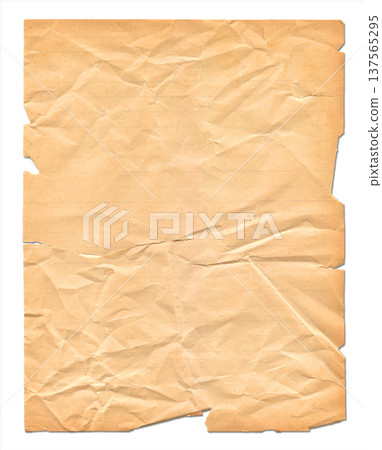 Brown crumpled lined paper isolated on white 137565295