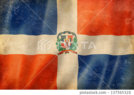 Old vintage flag of Dominican Republic, worn and stained Old vintage flag of Dominican Republic, worn and stained 137565328
