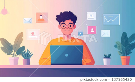 與您的線上團隊保持聯繫，在家辦公，遠距辦公和數位協作 137565420