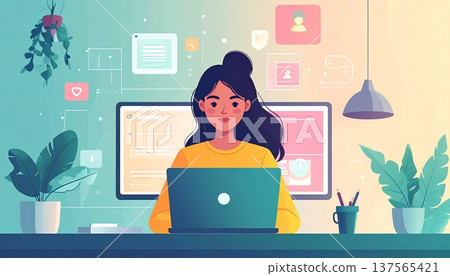 與您的線上團隊保持聯繫，在家辦公，遠距辦公和數位協作 137565421