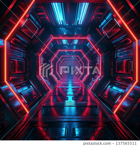 紅藍霓虹燈傳送門未來主義網路科技背景人工智慧影像 137565511