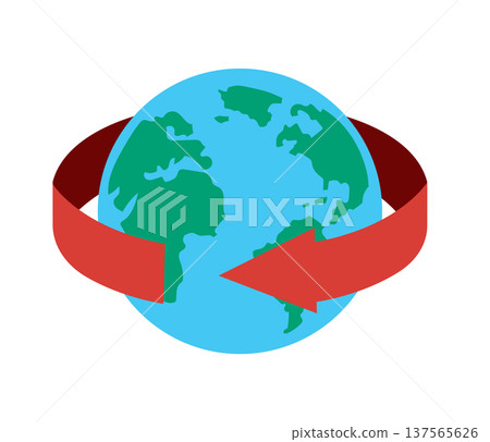 Global Business Cycle Concept with Red Arrow Wrapping Around Earth 137565626